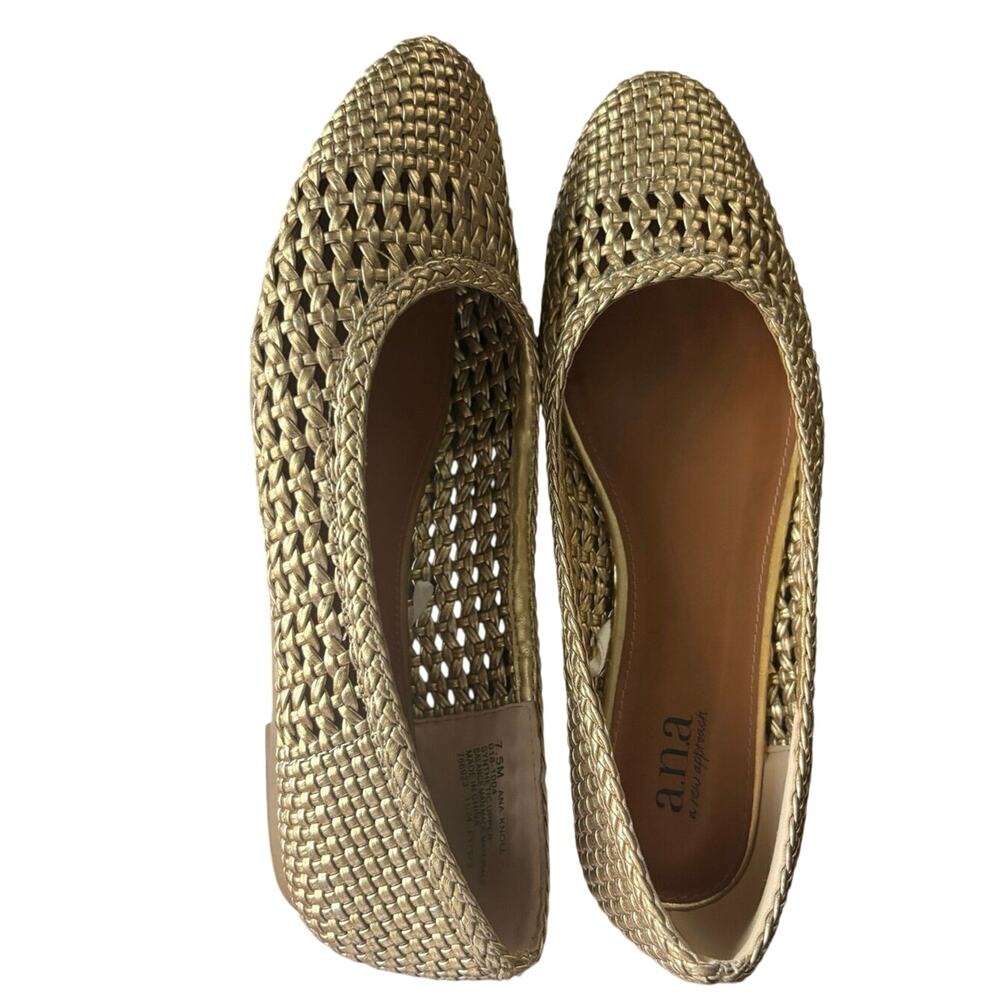 A.n.a. Gold Woven Ballet Flats Womens 7.5 Boho Summer